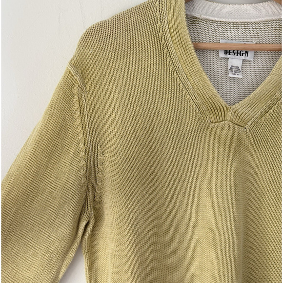 CHICOS Design Sz M Linen Cotton V-Neck Sweater Pullover Light Green Relaxed VTG - Picture 7 of 10